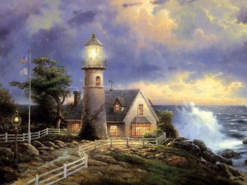 passing storm over sierra nevada Painting - A Light In The Storm Thomas Kinkade